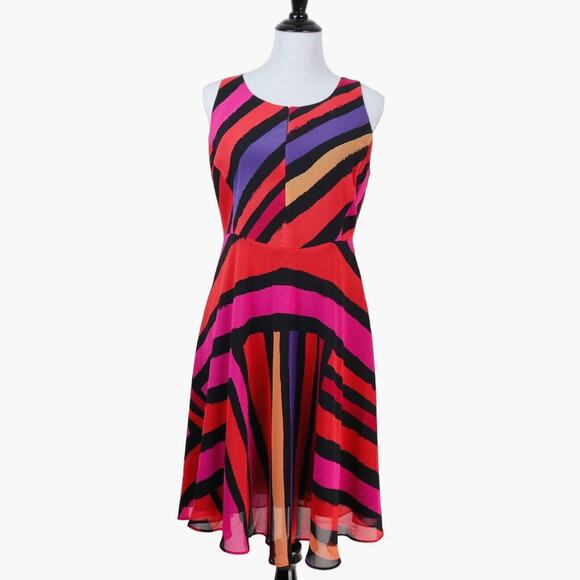 Cabi Size S Fete Dress Vibrant Multicolor Striped Chiffon Fit & Flare - Picture 3 of 12